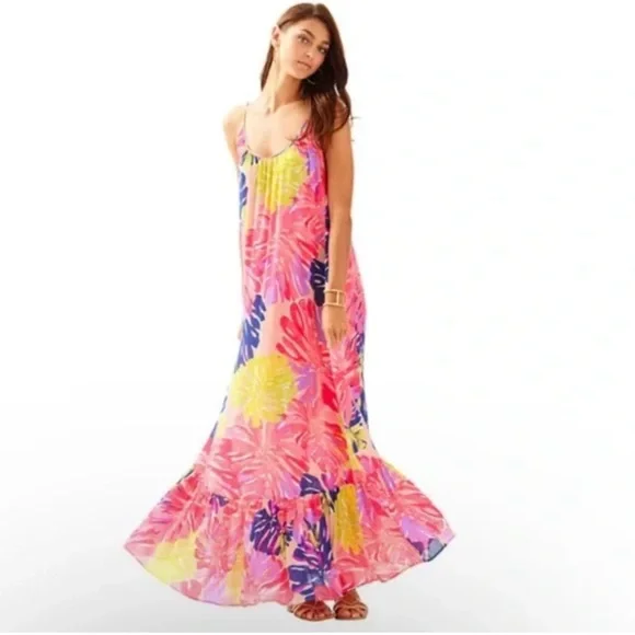 Lilly Pulitzer Pink and Yellow Floral Maxi Dress - Picture 1 of 7